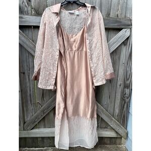 Cabernet Sleepwear Womens Large Rose Gold 2 Piece Nightgown and Robe Set Pink